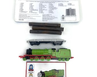 ERTL Thomas the Train Tank Engine and Friends Henry the Green Engine #1191 1987 & Henry's Log Car #4491 1998 Vtg CLOUD 2Pc Diecast Toy Cards