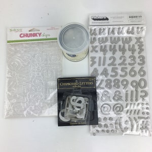Alphabet Letters & Numbers 4pc Lot Thickers Hatbox Lowercase Bo Bunny Chunky Chips Clear Lowercase Paper Studio Chipboard KI Chowder Soup