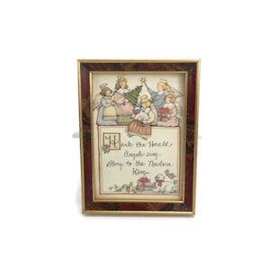 Hark the Herald Angels Sing Framed Print Wall Hanging Vtg Christmas Decor Folk Art Rustic Country Primitive Farmhouse Cottage Cabin Lodge
