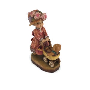 Figura de osito de peluche paseando de la niñera Anri Sarah Kay, talla de madera, edición limitada, diseño de San Valentín, Italia, vintage, años 80