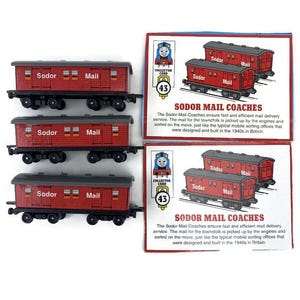 ERTL Thomas die kleine Lokomotive Zug 3 Sodor Post Waggons #4371 1995 VTG WOLKE 3Pc Spielzeug Lot w / Karte 💖