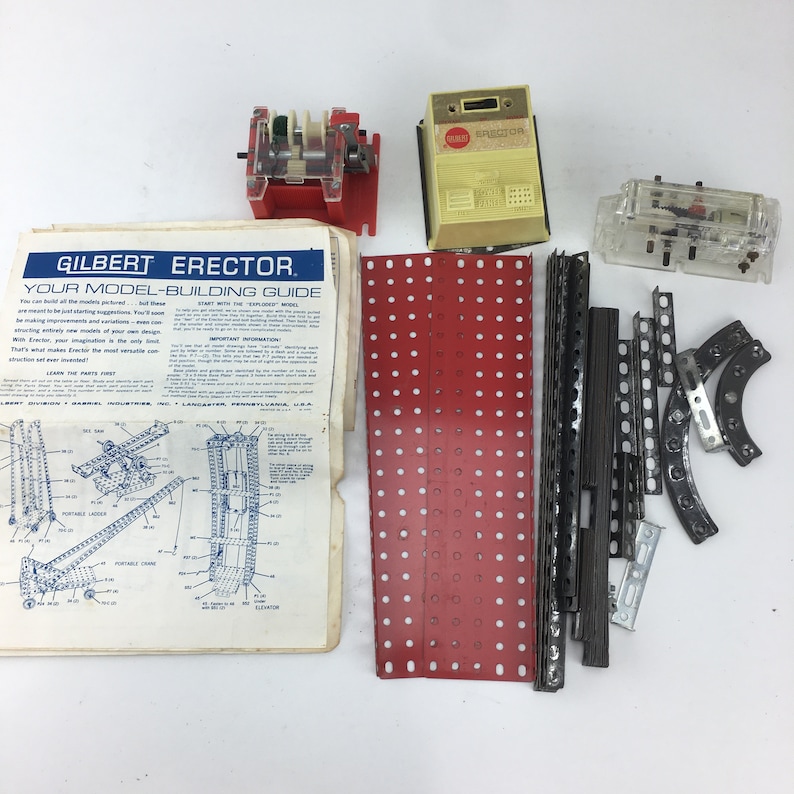Gabriel Erector Set in Red Plastic Tool Box Carry Case W/ Instruction ...