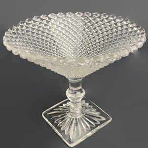 Anchor Hocking Miss America Compote Clear Depression Glass Round Candy Dish Footed Pedestal Diamond Patteren VTG DISCONTINUED 1930's
