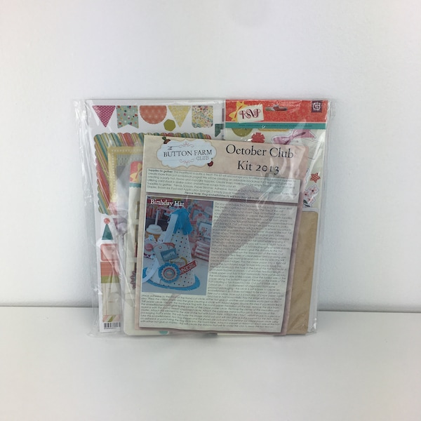 Button Farm Club Album Kit October 2013 Birthday Hat Basic Grey RSVP Scrapbooking Journaling Book Set Complete Retired