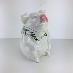 Los Angeles Pottery USA Floral Pig Cookie Jar Large Oversized Jumbo 14.5&quot; White Ceramic Vintage FLAW