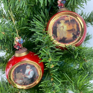Norman Rockwell Christmas Ornaments Set 2Pc The Toy Maker & Is He Coming Bradford Exchange Heirloom Porcelain Red Santa Children VTG 1998