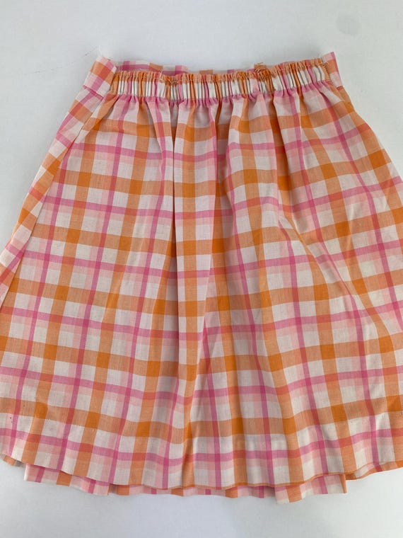 Orange Pink Plaid Pleated Skirt Girls ESTIMATED Size 8 - 10 VTG