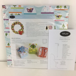 Club Sei november 2011 Papercrafting Kit Feestdagen Juichen Kerstkrans Bomen Sneeuwpoppen Geschenkdozen Tags Slinger Kaarten en houder Compleet