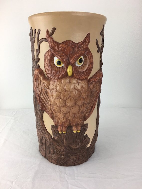 Ceramic Owl Umbrella Holder Cane Stand Large 17” Woodland Boho
