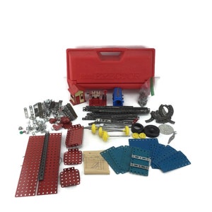 Gabriel Erector Set in Red Plastic Blow Mold Carry Case VTG 1970&#39;s Building Toy