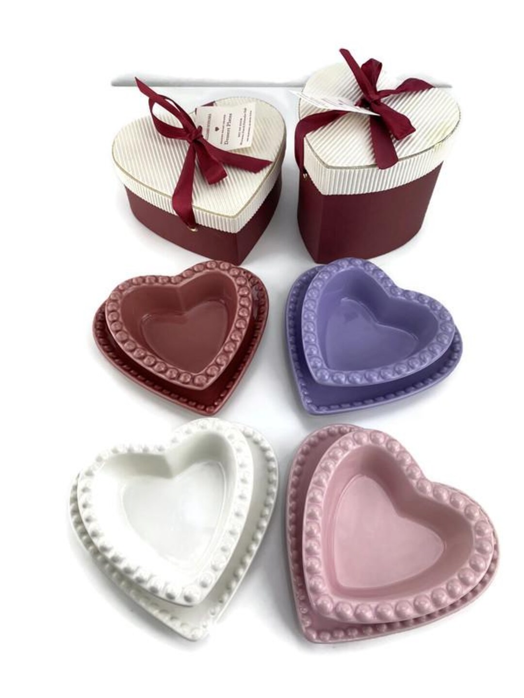 Williams Sonoma Rustic Heart Shaped Beaded Dessert Plates
