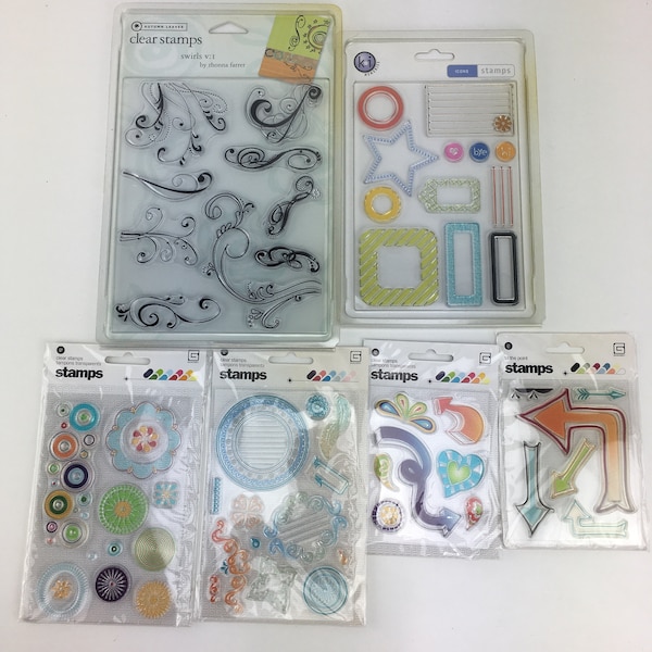 Stamp Lot 6 Pc Swirl FLourishes Journaling Spots Tags Basic Grey Casablanca Whirlie Whirls Florals Arrows To the Point