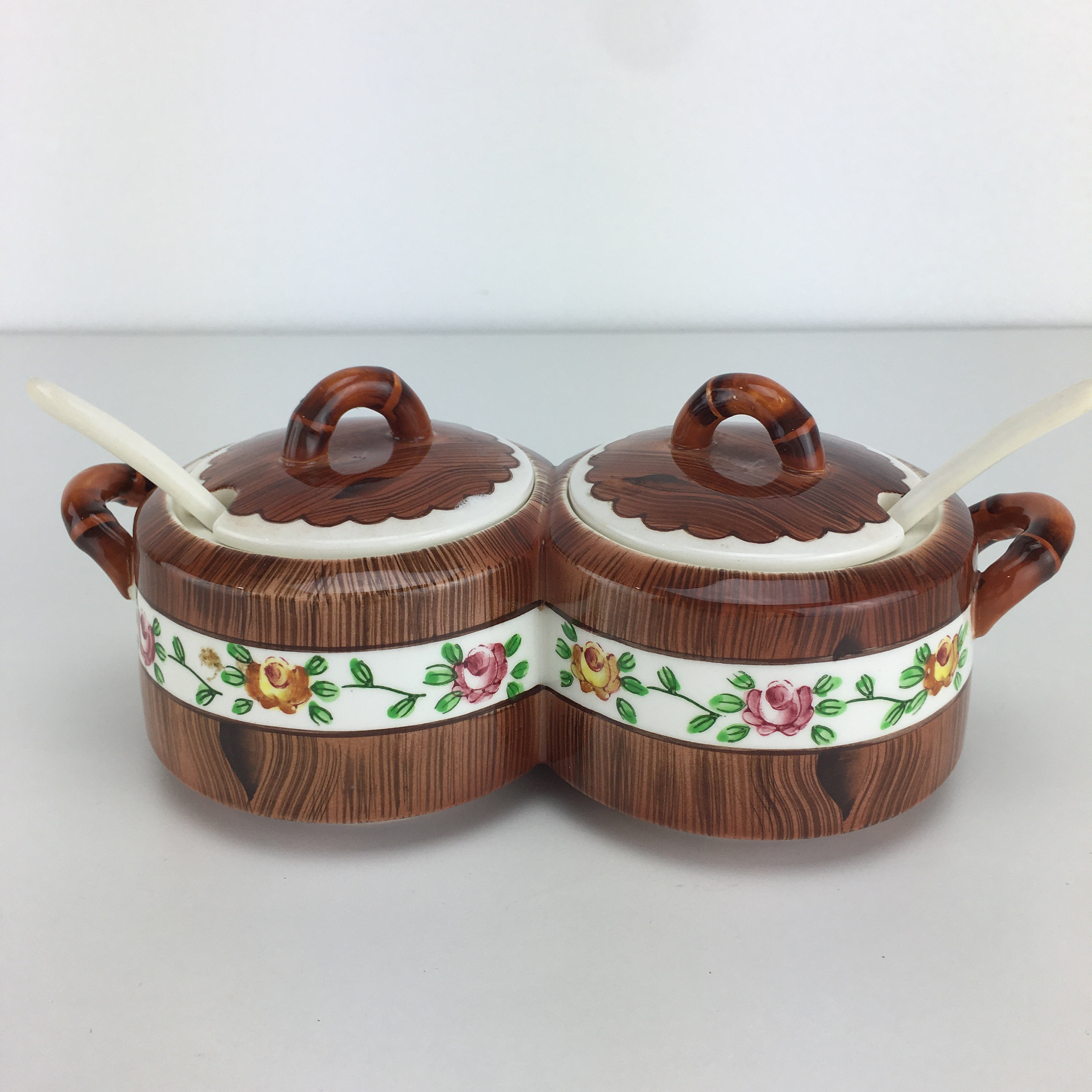 PY Japan Orchard Ware Condiment Serving Bowls W/ Lids & Spoons