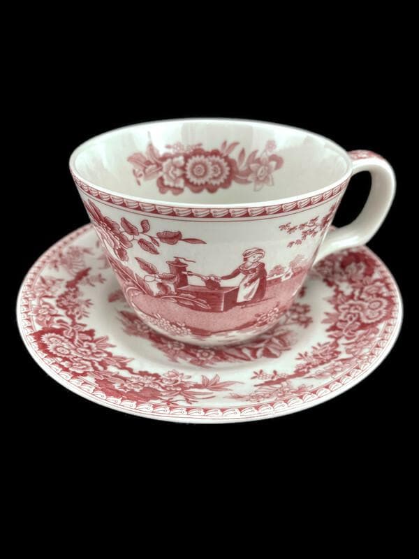 Spode Archive Collection Cranberry Girl at Well Cup & Saucer Set