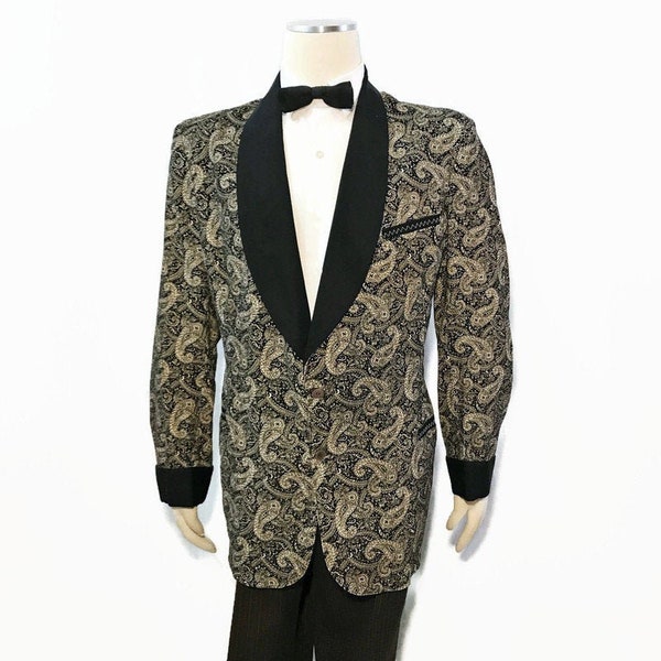 Vintage 50s 60s Dinner Jacket Paisley Corduroy Tuxedo Tux Blazer NOS approx 44T