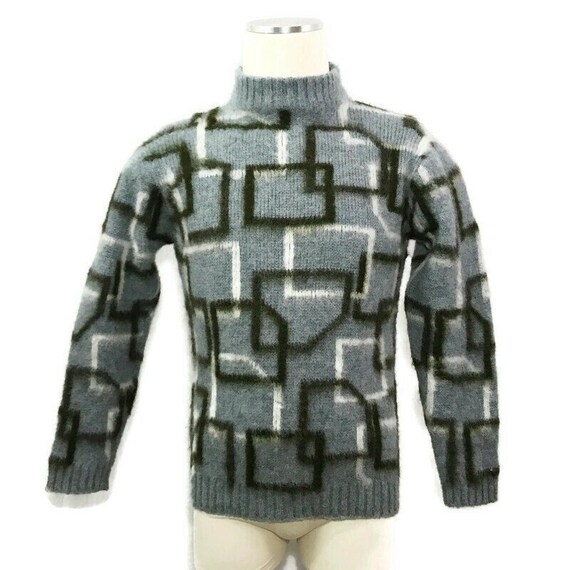 Vintage 60s Mohair Sweater MCM Geometric design W… - image 2