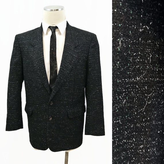 Vintage 80s Jacket Men's Metallic Flecked Black Bo