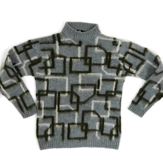 Vintage 60s Mohair Sweater MCM Geometric design W… - image 1