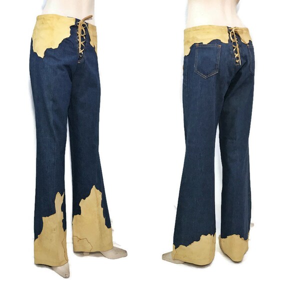 Vintage 60s Pants Suede patchwork Hippie Festival