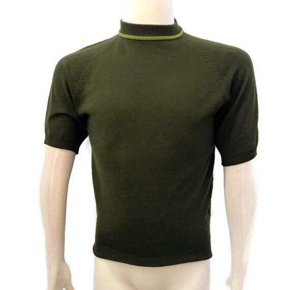 Vintage 60s Sweater Mod Olive Green Pullover Mock