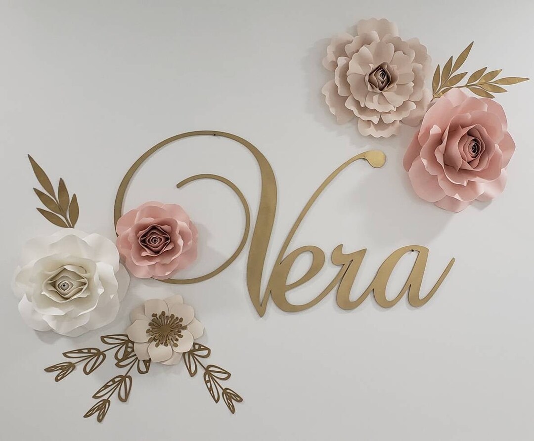 Baby Girl Name Sign Wooden Gold Name Wall Hanging Nursery Etsy