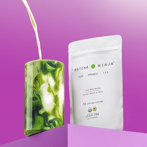 Organic Matcha Ninja Powdered Green Tea. 70 Servings. Smooth & Non-Bitter. Cold Water Soluble.