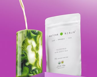 Organic Matcha Ninja Powdered Green Tea. 70 Servings. Smooth & Non-Bitter. Cold Water Soluble.