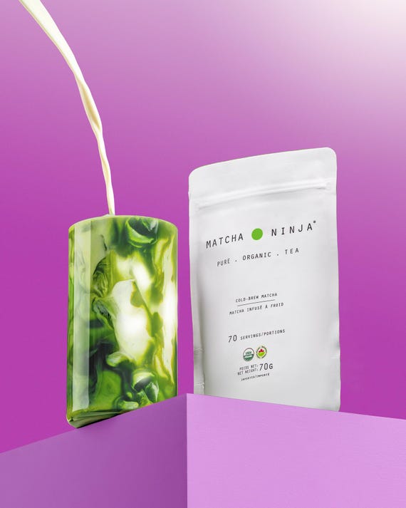 Organic Matcha Ninja Powdered Green Tea. 70 Servings. Smooth & Non-Bitter. Cold Water Soluble.