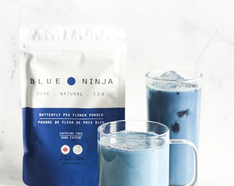 Blue Ninja - Schmetterlings-Erbsenblütenpulver - Blauer Matcha-Tee. 70 Portionen. Nicht bitter. Kaltwasserlöslich.