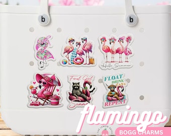 Funny Flamingo Bogg Bag Charms – Summer Bogg Accessories – Pink Pool Bag Tags – Beach Vibes Bogg Bits – Tropical Flamingo Bag Charms