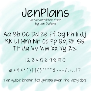 JenPlans Font - Descarga instantánea - Fuente manuscrita para manualidades, pegatinas, aulas y más! Descarga de TTF