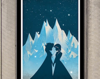 Vintage Disney cartel de la película - Frozen, princesa de Arendelle Anna y Elsa
