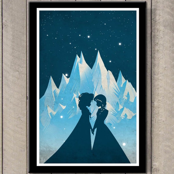 Vintage Disney movie poster - Frozen, Princess of Arendelle Anna and Elsa