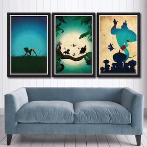 Vintage Disney Poster Set -  Jungle Book, Lion King, Aladdin