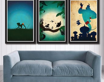 Vintage Disney Poster Set -  Jungle Book, Lion King, Aladdin