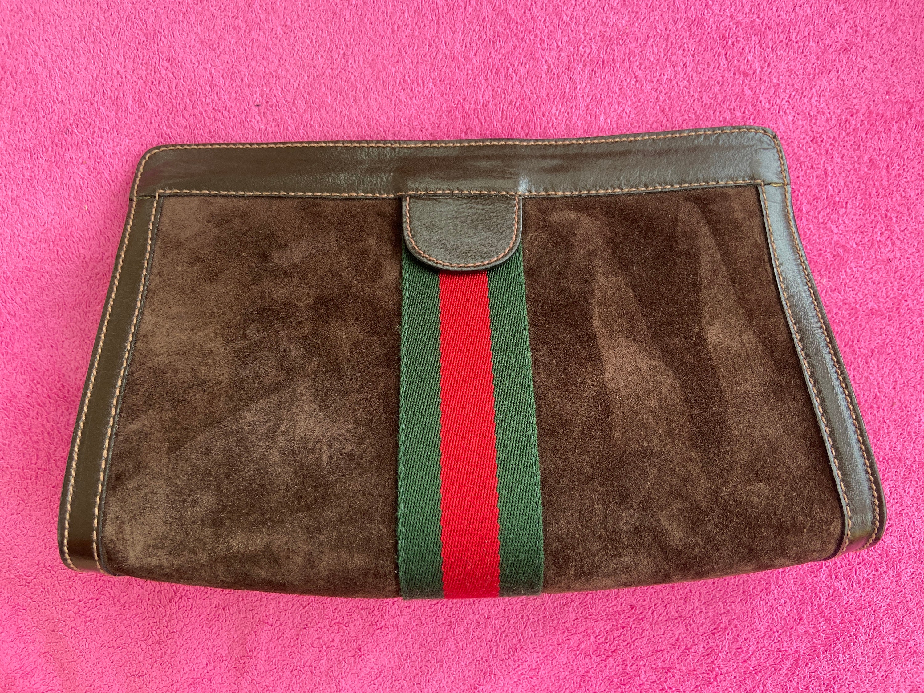 Gucci Vintage Doctors Bag / 1970s Square G Brown Suede Leather 