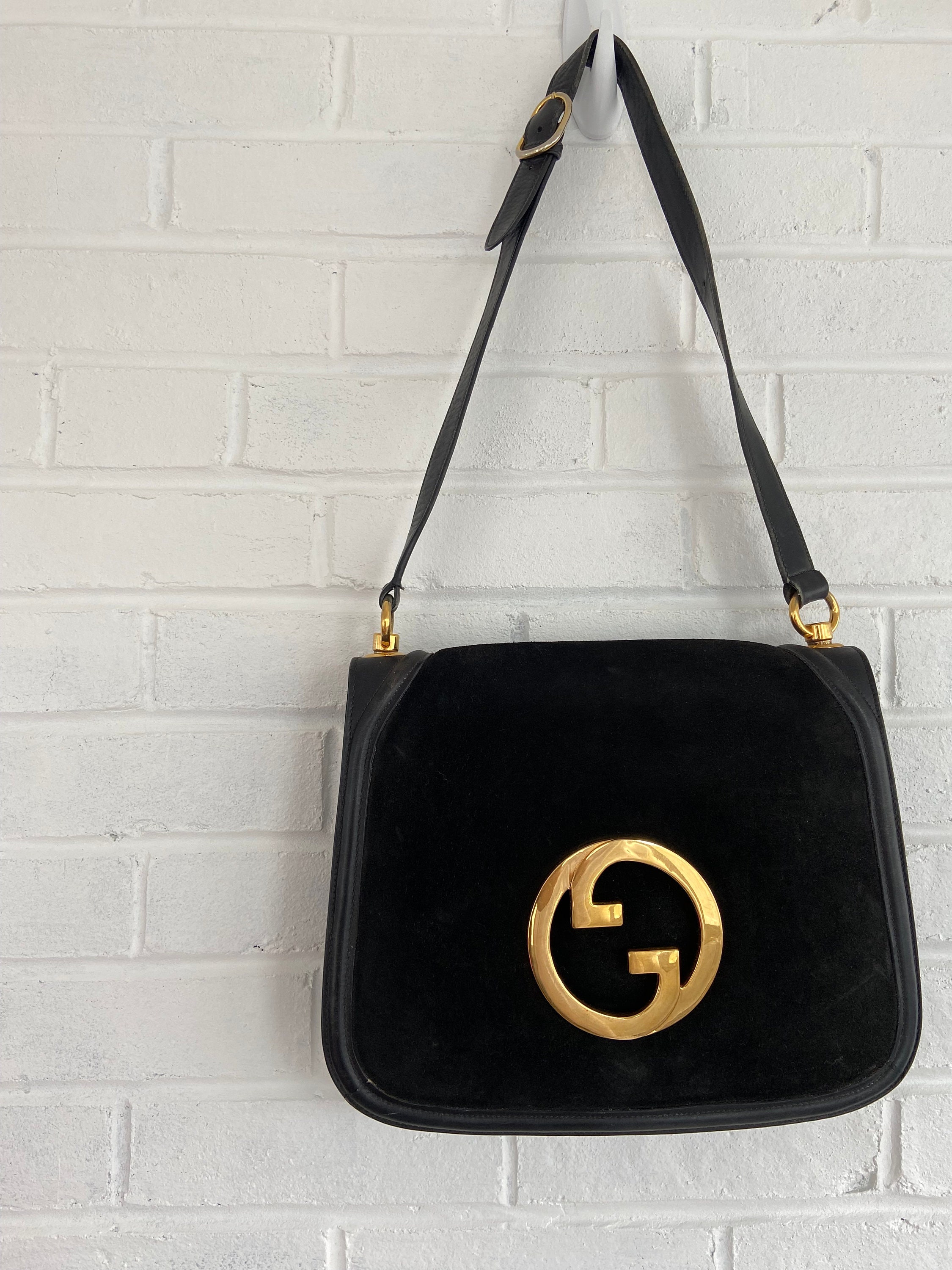 Vintage Gucci GG Monogram Suede Leather Backpack Black