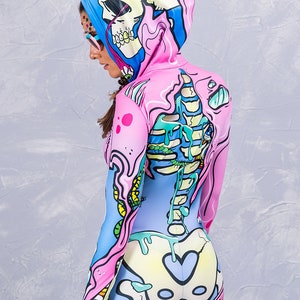 Kawaii Skeleton Bodysuit, Skeleton Onesie, Skeleton Jumpsuit, Skeleton Unitard, Skeleton Romper, Kawaii Clothing, Harajuku Clothing Women image 6