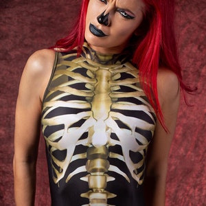 Sleeveless Skeleton Bodysuit, Sleeveless Catsuit Costume, Skeleton Costume Women, Full Body Halloween Bodysuit, Sexy Skeleton Catsuit Women