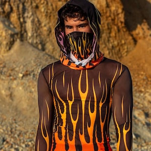 UV Light Reactive Top, Black Light Reactive Top, Male Sheer Rave Top, Festival Costume, See Through Rave Top For Men, Male See Through Top