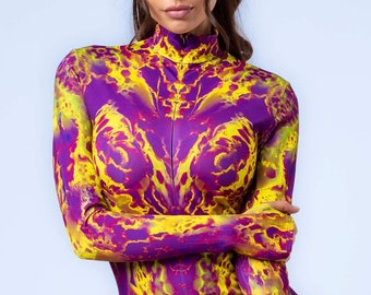 Festival Costume Woman, Burning Man Outfit, Psychedelic Bodysuit, Rave Clothing, Rave Bodysuit Woman, Festival Outfit Women, Rave Outfit