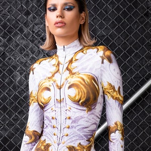 Chic Woman Bodysuit Metal Cutout Bodysuit Sexy Skims Long Sleeve Top Body  Female Rave Outfits Top Slim Fit Sexy Libertine Outfit