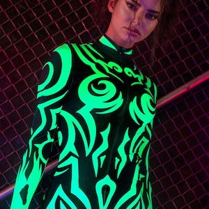 Neon Green Costume, UV Light Reactive Costume, Festival Costumes, Neon Party Costume, Rave Costume Women, Rave Bodysuit, Bodysuit Costume