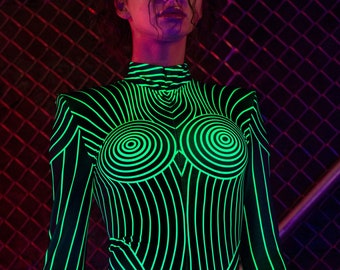 UV Glow Costume, Blacklight Reactive Costume, Festival Costumes, Festival Adult Costume, Adult Festival Costume, Sexy Women Festival Costume