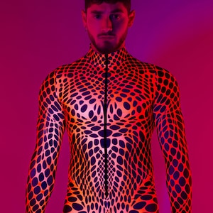 Disco Bodysuit For Men, Festival Neon Bodysuit, UV Light Reactive Costume, Matching Costumes, UV Reactive Costumes for Men, Rave Outfit Men