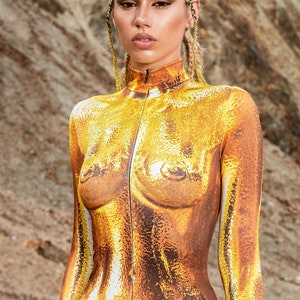 Rave Outfit, Festival Clothing Women, Golden Burning Man Clothing, Rave Clothing Women, Golden Festival Outfit, Rave Bodysuit, Rave Outfit