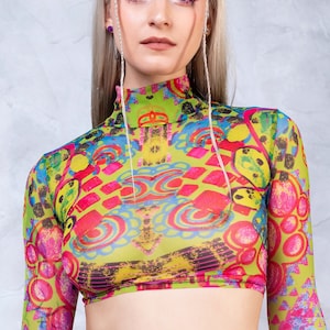 Mesh Top Woman, Long Sleeve Top, See Through Top, Rave Mesh Top, Mesh Crop Top, Transparent Top, Festival Mesh Top, Festival Top, Rave Wear