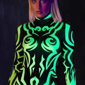 Neon Green Costume, UV Light Reactive Costume, Festival Costumes, Neon Party Costume, Rave Costume Women, Rave Bodysuit, Bodysuit Costume