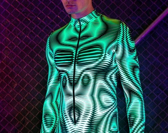 UV Reactive Costume, UV Reactive Festival Costume Men, Cyber Costume, Droid Costume, Green Festival Costume, Rave UV Reactive Costumes Men