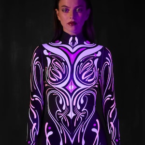 UV Light Reactive Bodysuit, Black Light Reactive Costume, UV Reflect Costume, Festival Costume, Festiva Costume Women, Festival Clothing